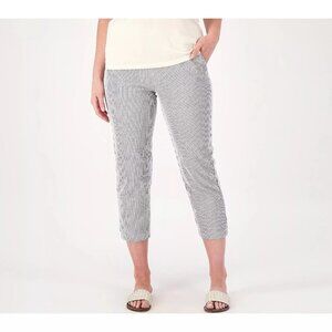 Susan Graver Regular Stripe Stretch Seersucker Crop Pants Black Plus Size 24 NEW